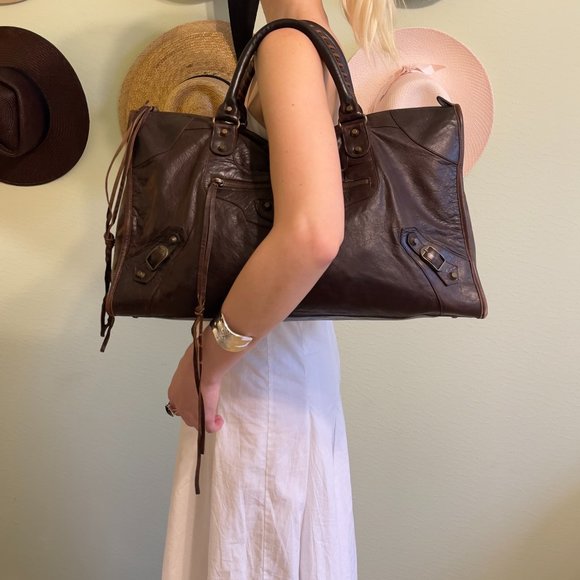 *Sold* Balenciaga Motorcycle Brown Weekender Work Handbag - Picture 4 of 7